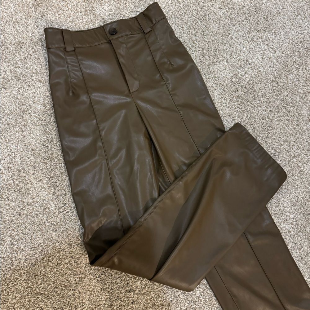 Women’s Zara Faux Leather Fleece-Lined Pants | XS | Chocolate Brown - Picture 4 of 8